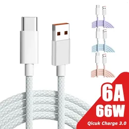 Cell Phone Cables 6A 66W USB Type C Cable 3 0 Fast Charging Braided Data Cord For Oneplus 11 POCO X5 F5 231117