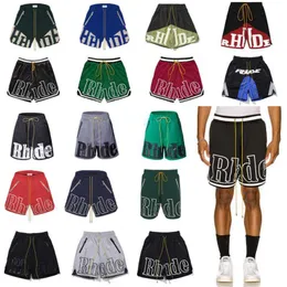 Designerkläder korta vardagliga Rhude High Street Trend Märke Lös Sport Tvåfärgad Patchwork Rand Beskurna Shorts Herr Par Joggare Sportkläder