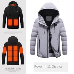 Erkek Ceketler Erkek Kadınlar USB Isıtma Ceketi 11 Bölge Soğuk Düzeltici Kış Uzun Kollu Hoodie Akıllı Elektrikli Isıtmalı Giyim 231120
