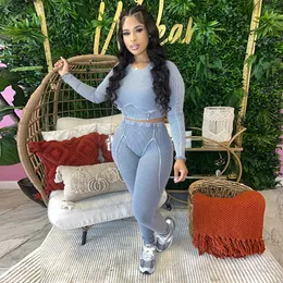 Womens Two Piece Pants knitted ribbed long sleeved zippered Tshirt and leg pants Fashion yoga gym elastic twopiece set track field suit 231120