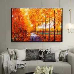 Modern Abstract Orange Yellow Leaves Oil Painting Print On Canvas Nordic Poster Wall Art Picture For Living Room Home Decor