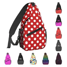 Mochila Red White Polka Dot Sling Peito Saco Crossbody Ombro Ginásio Ciclismo Viagem Caminhadas Daypack para Homens Mulheres