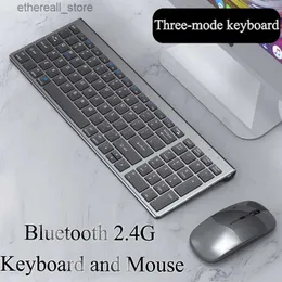 Teclados Teclado inalámbrico Bluetooth Conjunto combinado de teclado y mouse silencioso de tamaño completo de tres modos para computadora portátil, computadora portátil, PC de escritorio, tableta Q231121