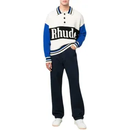 デザイナー服メンズパーカー 22 プレ秋の新 Rhude ファッションハイストリートコントラストポロレタージャカードルーズリラックスニットセーター男性女性