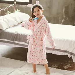 Pajamas Fashion Kids Bath Robes Autumn Winter Children Bathrobe Cartoon Flannel Bathgrowns Girl Soft Belt Pyjamas Szlafrok Peignoir 231121