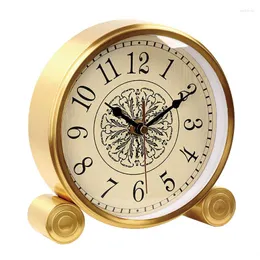 Table Clocks Brass Golden Clock Retro Vintage Non-Ticking Alarm Battery Operated Silent Movement HD Glass Desk