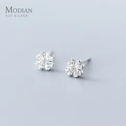 Orecchini a bottone Modian Moda Flora Orecchini a bottone per donne Zircone scintillante Simpatico fiorellino in argento sterling 925 regalo di gioielleria raffinata