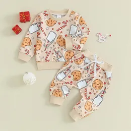 Kleidungssets -09-04 Lioraitiin 0-3 Jahre Kleinkind Kind Mädchen Weihnachtskleidung Cookie Cane Langarm Sweatshirt Elastische Hosen Set Babykleidung 231120