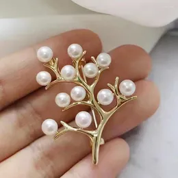 ブローチmeibapj天然白い真珠の木の木の木のブローチファッションセーター女性のための空のトレイのための宝石