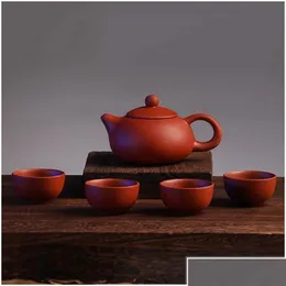 Conjuntos de chá de café Conjunto de viagem tradicional chinesa Roxo Argila Kung Fu Caneca Pacote Cerâmica Presente Bule com Giftbox Drop entrega Dhb6a