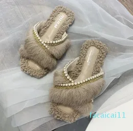 Chinelos apanzu inverno quente verdadeiro pele slider feminino frisado lantejoulas brilhante de pelúcia sapatos femininos pele natural sapatos de cabelo de coelho