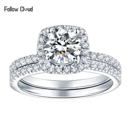 Wedding Rings Follow Cloud 65mm 1ct Square Sets for Women S925 Silver Platinum Plated Band Ring Fine Jewelry 231120