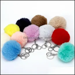 Key Rings Imitation Rex Rabbit Fur Plush Keychain Bag Cartoon Sier Link Pendant Cone Car Hair Ball Accessories Keychains 8Cm Drop De Dh7Af