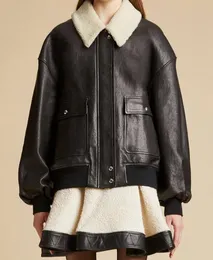 Kha-ite Leather Coat Women's2023秋/冬の新しいデザインの感触広い取り外し可能な毛皮の襟のゆるい怠zyなジャケット