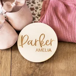 Partyzubehör, personalisierbare Holzanhänger mit Namen für Babys, Mädchen und Jungen, Geschenk für die Dusche, eingraviertes Logo, individuelle runde Karte als Andenken