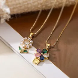 Anhänger Halsketten Mafisar Design Mode Glänzende Zirkon Perle Blume Halskette Hohe Qualität Zarte Charme Kupfer Für Frauen Schmuck Geschenk