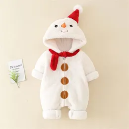 Rompers Boże Narodzenie cudowne dziewczynki Romper Jescuits Winter Grusten Onesie kreskówka Snowman Ubranie dziecięce miękki bluzie z kapturem 231120