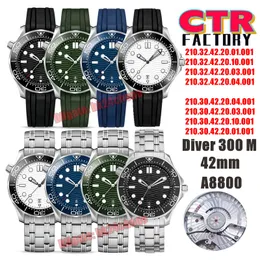CTR Factory Watches CTRF 210.30.42.20.01.001 다이버 300 M 42mm Cal.8800 자동 남성 시계 흰색/ 검은 색/ 파란색 다이얼 스테인리스 스틸 브레이슬릿 신사 손목 시계