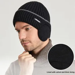 Berets Unisex Ear Protection Hat Winter Beanie For Women Men Thickened Knit Wool With Ribbed Fleece Lining Earflaps Stylish