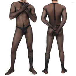Men's Thermal Underwear Jumpsuits Black Romper Wrestling Suit Mesh Smooth Tights Body Shaping Bodysuit Men Sexy See-Through One-piece