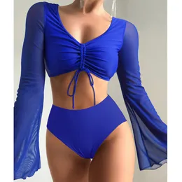 Frauen-Split-Badeanzug 2023 Sexy langärmliger Kittel zweiteiliger Sommer-Badeanzug Blue Lady Cover Up-Badeanzug-Bikini-Sets Bademode Beachwear Young Lady