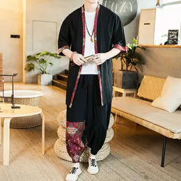 Tute da uomo Stile giapponese Vintage Kimono Pantaloni Haori Set Uomo Tradizionale Harajuku Streetwear Samurai Cardigan Costume Yukata 230421