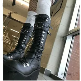 Botlar gigifox yeni rock ayakkabı platformu yaz orta buzağı botlar kadınlar için boots toka kayışı gothik botlar kızlar lolita kama yuvarlak ayak punk t231121