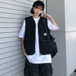 Mäns västar japansk stil multipocket koreansk mode trend stilig high street verktygsjacka 230420