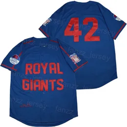 Baseball Moive Royal Revised Jersey 42 Button Down Pure Cotton College oddychający uniwersytet Cooperstown Cool Base Vintage Blue Team emeryt hiphop zszyty high