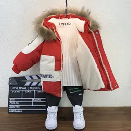 Jacken Baby Pelzkragen Mit Kapuze Winter Jungen Brief Mantel Baumwolle Plus Samt Verdicken Warme Jacke Für Kinder 2 8 Jahre 231120