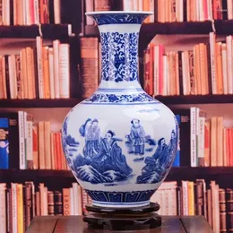 Butelki Jingdezhen Ceramiczny wazon z niebiesko -białych porcelanowych postaci w nowoczesnym dekoracji salonu Crafts Nine Classical Home MED