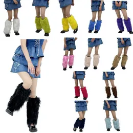 Pile up plush socks set for women's autumn style faux fur leg set for calf socks jk medium tube socks set y2k boot set