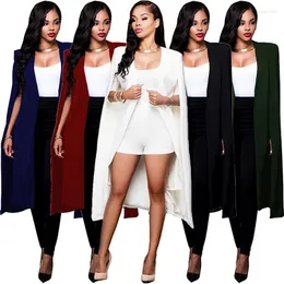 Ternos femininos Spring Spring Elegante Coat Women Moda Moda Long Capa Cape Blazer Trench Trench Poncho Outwear Blazers