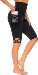 Леггинсы с высокой талией йоги для женщин, брюки йоги капри с карманом для контроля живота.
