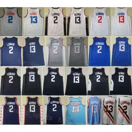 Team Paul George Basketball Jerseys 13 Man Kawhi Leonard 2 Color Navy Navy Blue White Gray City Compased Cove Cotton Cotton Icon All Sitched Good