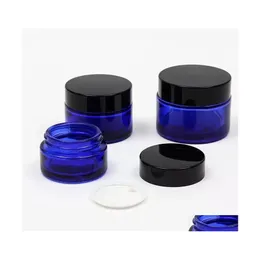 Butelki do pakowania 20 g 30 g 50 g kobalt niebieskie szklane słoiki kosmetyczne okrągłe do balsamu do ust z czarną pokrywką pp wewnętrzne wkładki upuszczenie Dhstk