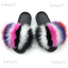 Slippers SARSALLYA Fur Slippers Women Real Fox Fur Slides Home Furry Flat Sandals Female Cute Fluffy House Shoes Woman Brand Luxury 2022 T231121