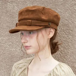 Basker retro stil mocka militär hatt platt topp vinterkapslock lyx designer cabbie casquette brown åttonal gata casual visir