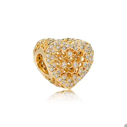 Sparkling Gold Gold Love Hearts Charm for Pandora Real Srebrny łańcuch łańcucha węża bransoletki Odkrycia biżuterii damski cz diament