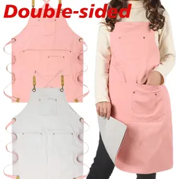 Aprons Double Side Custom Exquisite Embroidery Cotton Canvas Couple Apron With Adjustable Straps Gift Kitchen Restaurant Men Women 231120