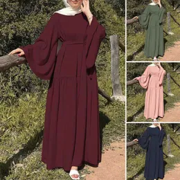 Elegant Lady Muslim Dress Autumn Long Sleeve Solid Color Casual Islamic Dress Katanf Holiday Gown Y23