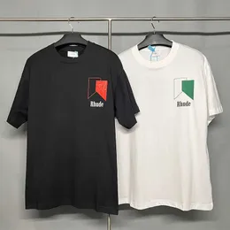 Modne ubrania od projektantów Koszulki Rhude Geometryczny wzór Drukowanie w litery Sport z krótkim rękawem Casual T-shirt dla par Topy Streetwear Hip hop