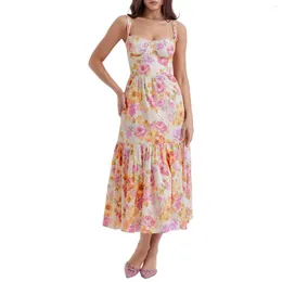 Lässige Kleider Sommer-Midikleid für Damen, ärmelloses, fließendes A-Linien-Tanktop mit Blumendruck