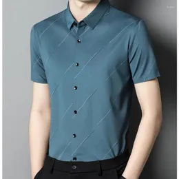 Men's Casual Shirts 2023 Summer Seamless Thin Luxury Short Sleeve Solid Color Smart Soft Silky Male Dress Plus Size 4XL