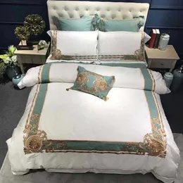 Bedding sets Oriental Embroidered Luxury Egyptian Cotton White Royal Queen King size el Bedding sets Duvet cover Bed sheet set259F