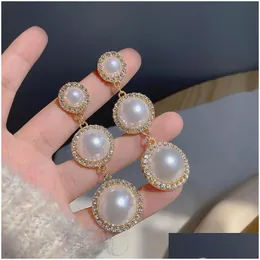 Dangle Chandelier Fashion Jewelry S925 Sier Post Rhinstone Faux Pearl Beads Long Earrings Lady Lady Elegant Stud Drop Drovize DH8I9