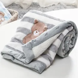 Blankets Swaddling Cartoon Thicken Double Layer Flannel Warm Swaddle Envelope Soft Stroller Wrap born Kids Bedding Bebe Blanket 231120