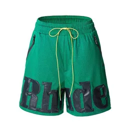 Roupas de grife curtas casuais Rhude patchwork bordados shorts masculinos de verão soltos malha respirável calças esportivas shorts modernos corrida fitness