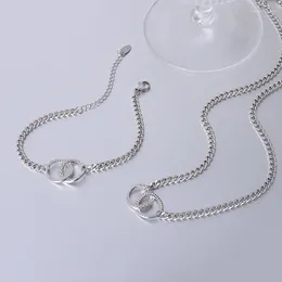 Collana di orecchini impostati in acciaio inossidabile alla moda senza gioielli che sbiadiscono, catena piatta spessa, braccialetto con fibbia a doppio anello per donne e ragazze