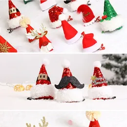 CAPS HATS 50 PCS jul Santa Hat Hair Clip Accessories Glitter Bobby Pin For Girls Women Party Birthday Festival Support Baby Gifts XB 231120